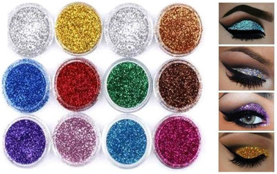 HUZURLU 12 Color Glitter Shimmer Eye shadow Powder Pack 24 g 24 g(MULTICOLOR)