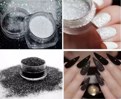 GABBU EASY SPARKLY EYE MAKEUP AND NAIL ART GLITTER SHIMMER BLACK AND WHITE(black, white)