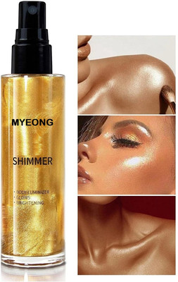 MYEONG Best Golden Shimmer Spray Liquid Highlighter For Face Glow Face Hair And Body(Golden)