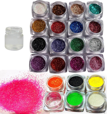 vizo Eyeshadow (16 Glitter + 6 Neon) Powder of fashionable color + glue(Multicolor)