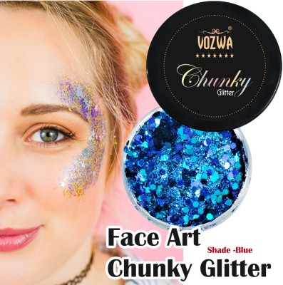 VOZWA Face Art Makeup Chunky Blue Glitter(Blue)