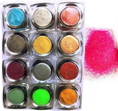 vizo 12 Color Shimmer powder with 1 Container Neon Glitter(Multicolor)