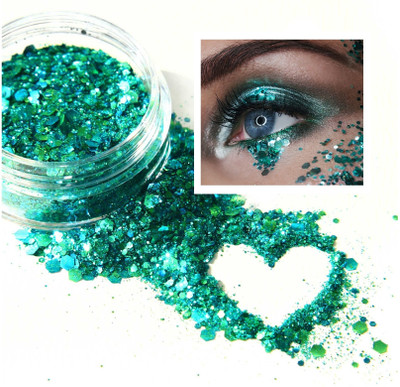 tanvi27 Nail Art Glitter Powder Chunky Fine Mixed Size Hexagonal Sequin Pigment(Green)