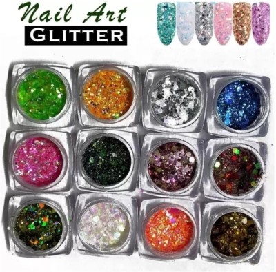 DARVING Supreme Quality Nail Art Glitter Design 12 Pcs(MULTI COLOR)