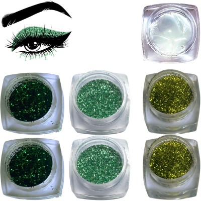 vizo Three Green Shades Fine Cosmetic Eye shadow Glitter Powder with Glitter-glue(Multicolor)