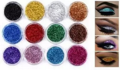 ADJD Multi Colors Eye Dry Thick Shimmer Glitters - Pack Of 12 Pcs(multi color)