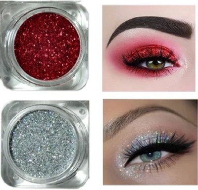GABBU RED & SILVER GLITTER MULTI USE EYE SHADOW POWDER FOR ALL SKIN TYPE(red, silver)