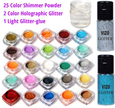 vizo Reflective Holographic Glitter Eye shadow Silver with 25 Color Shimmer Powder(Multicolor)