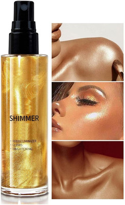 MYEONG Golden Shiny Spray Liquid Highlighter For Face Glow Face Hair And Body(Golden)