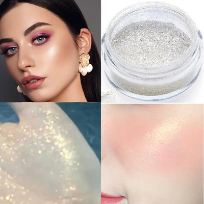 MYEONG Pearly White Highlighters Makeup Powder Compact For Face Body Cheek Illuminator(SILVER)