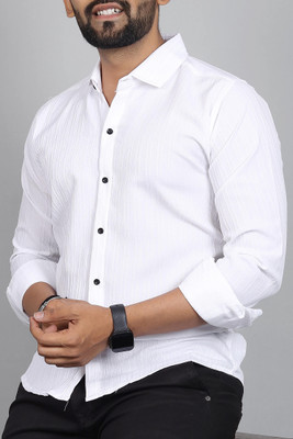 METRONAUT Men Striped Casual White Shirt
