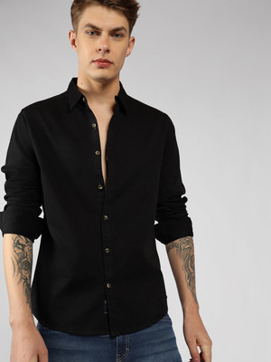 Dennis Lingo Men Solid Casual Black Shirt