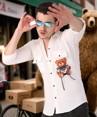 VERTICALS Men Printed Casual White Shirt