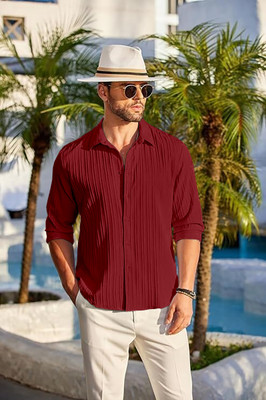 METRONAUT Men Striped Casual Maroon Shirt