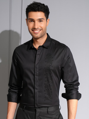 HIGHLANDER Men Self Design Casual Black Shirt