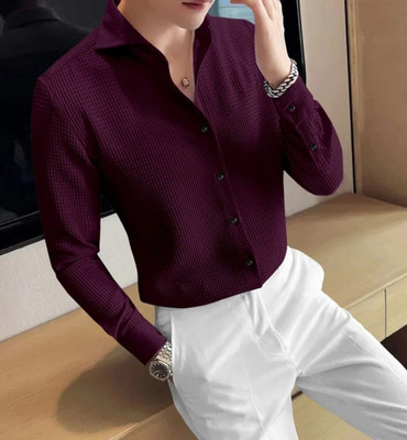 GCFAB Men Checkered, Self Design Casual Purple Shirt