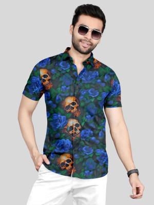 Hashtag Men Printed Casual Blue Shirt