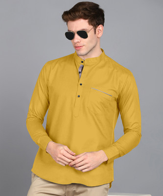MILDIN Men Solid Casual Yellow Shirt