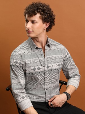 KETCH Men Printed Casual Grey, Black Shirt