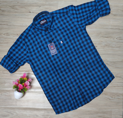 Marc Laurent Men Checkered Casual Blue Shirt