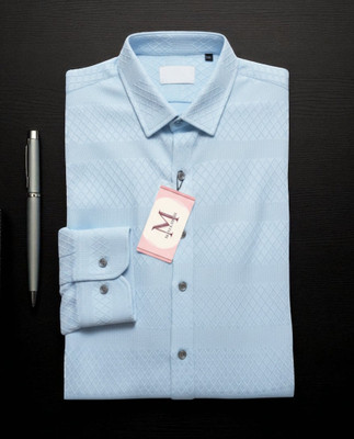 MOJAMEDI Men Self Design Casual Light Blue Shirt