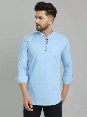 ISUELFAB Men Solid Straight Kurta(Light Blue)