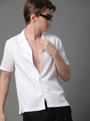 Voroxy Men Solid Casual White Shirt
