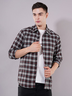 swaggish Men Checkered Casual Black Shirt