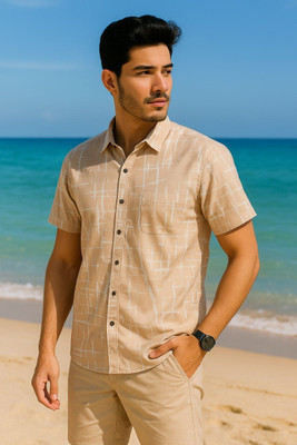 Dev Men Printed Casual Cream Shirt