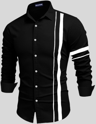 bellstone Men Striped Casual Black Shirt