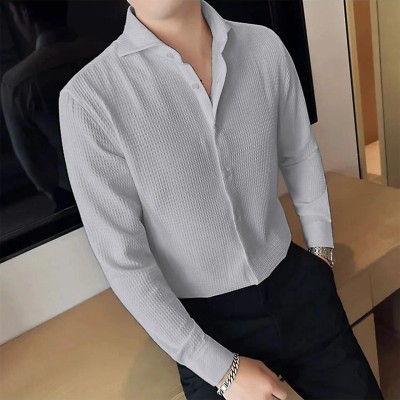 ARLIKRUPEN Men Solid Casual Grey Shirt