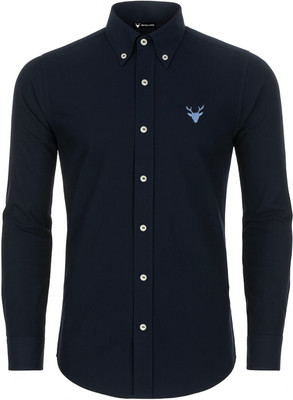 Revellions Men Solid Casual Dark Blue Shirt