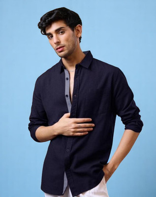 Mantratextile Hubb Men Self Design Casual Blue Shirt(Pack of 2)