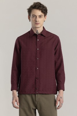 Snitch Men Self Design Casual Maroon Shirt