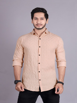 PEARL OCAN Men Self Design Casual Beige Shirt