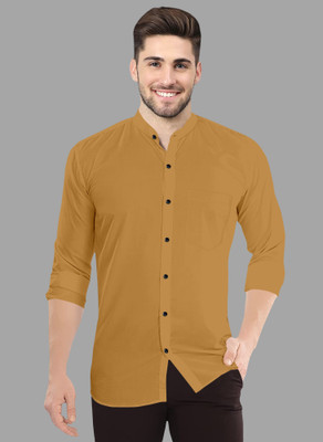 P & V Creations Men Solid Casual Yellow Shirt