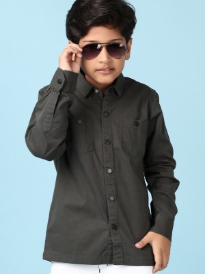 V-MART Boys Solid Casual Grey Shirt