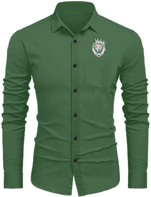 sanskruit Men Graphic Print Casual Green Shirt