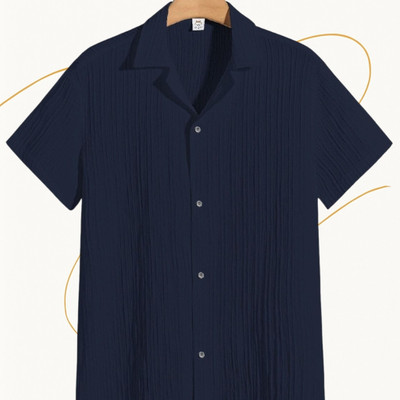 A Dearise Trend Men Self Design Casual Dark Blue Shirt