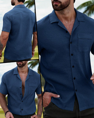 METRONAUT Men Solid Casual Blue Shirt