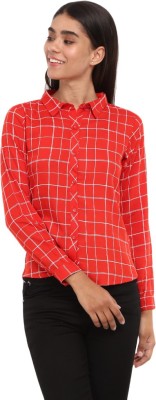 V-MART Women Checkered Casual Red Shirt