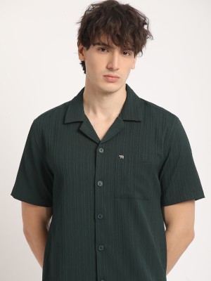 THE BEAR HOUSE Men Striped Casual Green Shirt