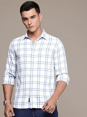 Roadster Men Checkered Casual White Shirt