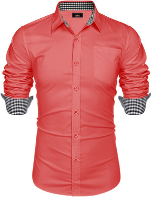 Webric Men Solid Casual Pink Shirt