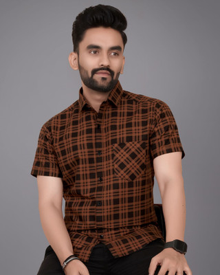 METRONAUT Men Checkered Casual Brown Shirt
