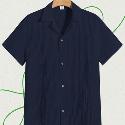 Nita creation Men Self Design Formal Blue Shirt