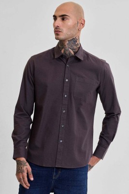 Snitch Men Solid Casual Brown Shirt