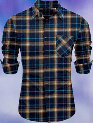 Thinknest Fashion Men Checkered Formal Blue Shirt