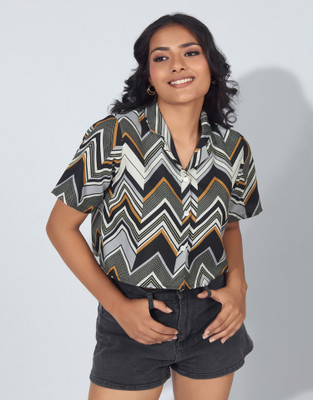 all about you Women Printed Casual Black Shirt