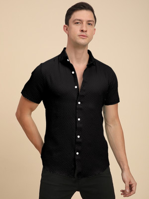 Voroxy Men Self Design Casual Black Shirt